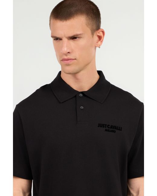 Roberto Cavalli Black Polo With Embroidered Logo for men