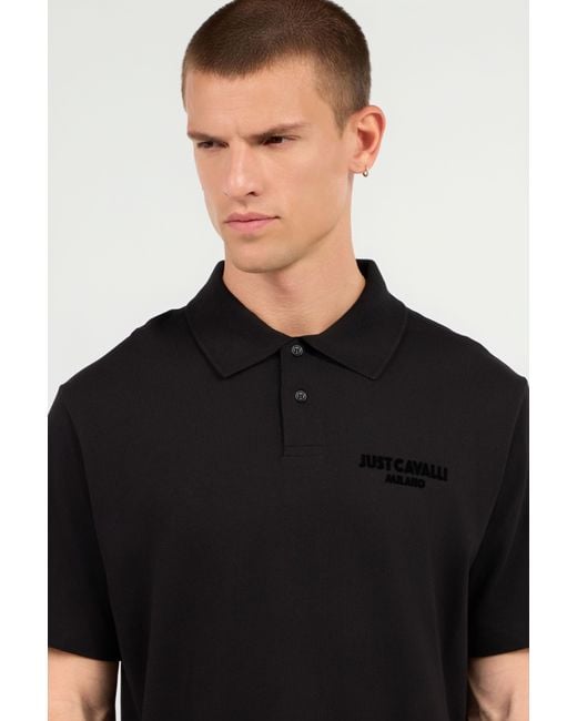 Roberto Cavalli Black Polo With Embroidered Logo for men