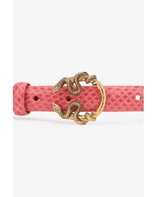 Roberto Cavalli Pink Leather Belt With Snake Buckle
