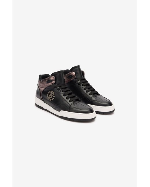 Roberto Cavalli Black High-Top Sneakers With Laminated Insert