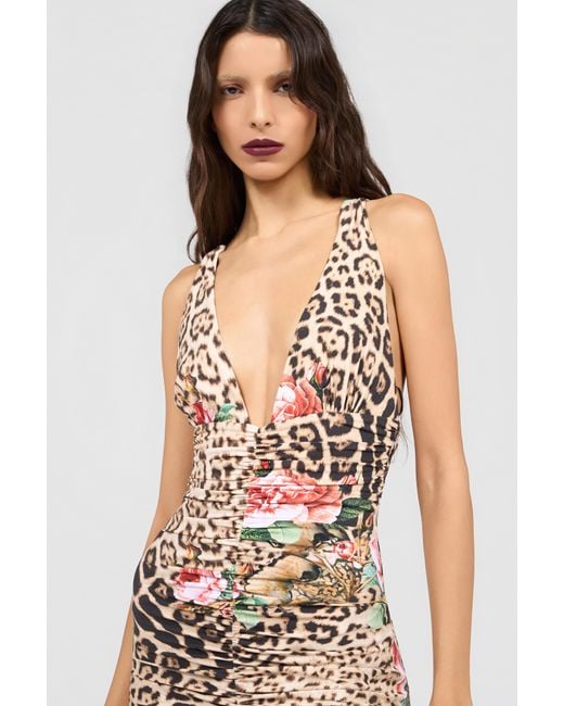 Roberto Cavalli White Jaguar Roses Print Dress
