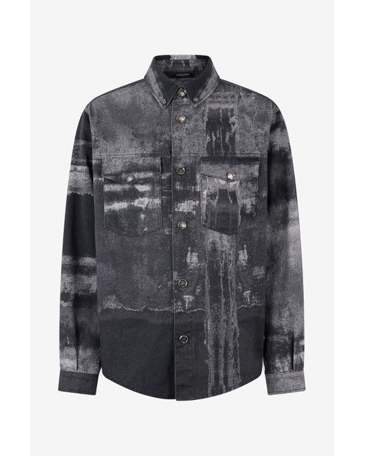 Roberto Cavalli Gray Denim Overshirt With Used Effect for men