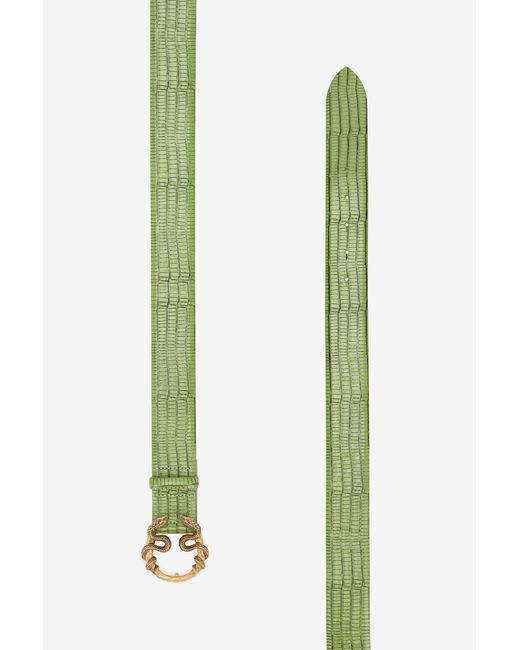 Roberto Cavalli Green Leather Belt With Snake Buckle