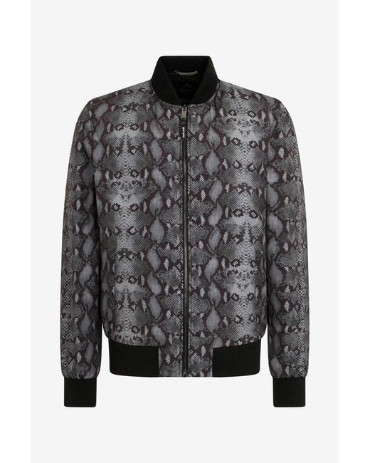 Roberto Cavalli Black Padded Bomber With Python Print for men