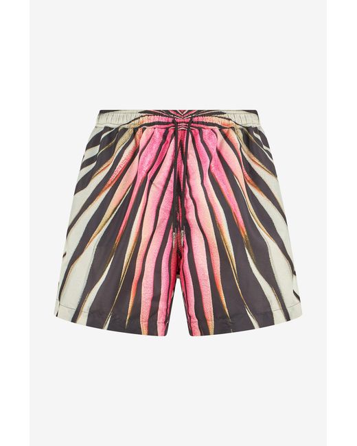 Roberto Cavalli Red Ray Of Print Nylon Sea Shorts for men