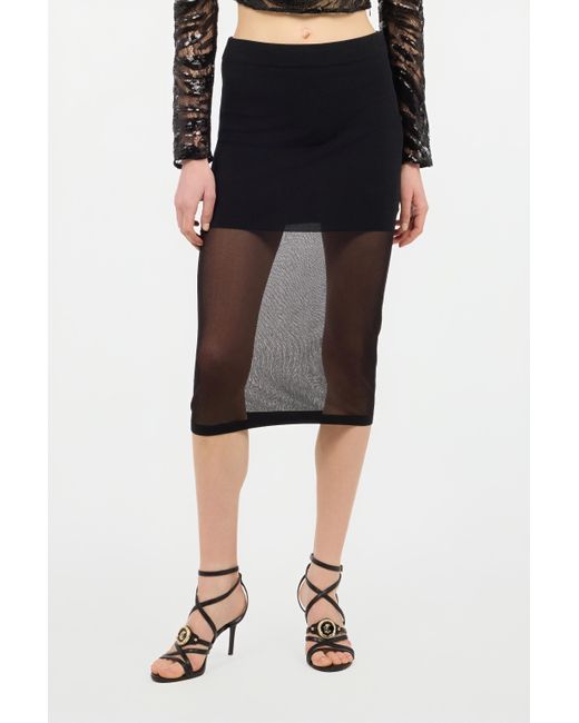 Roberto Cavalli Black Miniskirt With Tulle Insert
