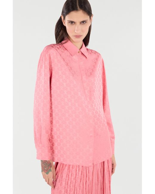 Roberto Cavalli Pink Shirt-Blend Shirt With Mirror Snake Monogram Print
