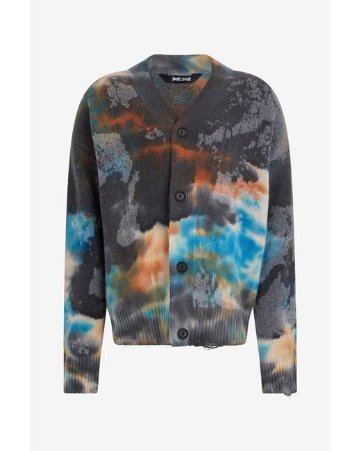 Roberto Cavalli Multicolor Sweater With Rusty Stain Print for men