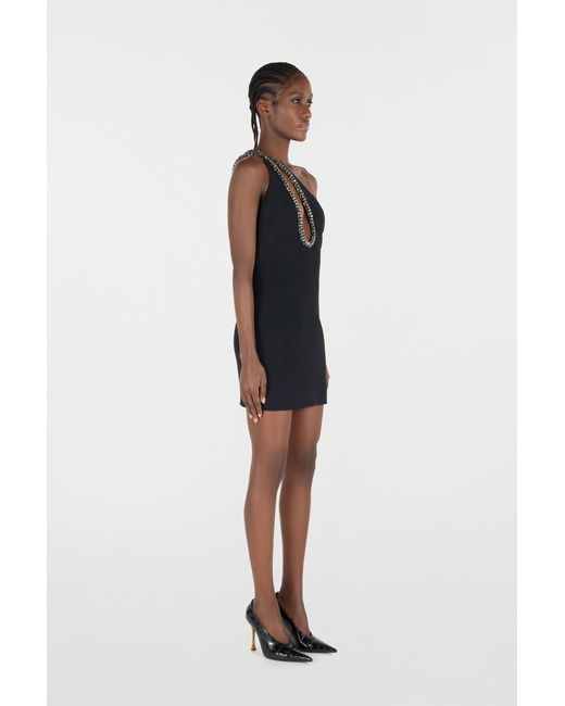 Roberto Cavalli Black Mini Dress With Bejeweled Neckline
