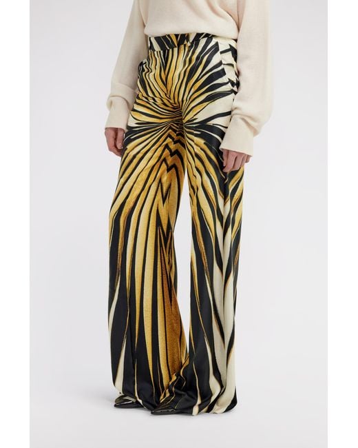Roberto Cavalli White Ray Of Print Silk Palazzo Trousers