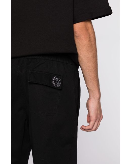 Roberto Cavalli Black Logo-Embroidered Cotton Trousers for men