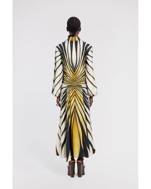 Roberto Cavalli White Ray Of Print Silk Midi Dress