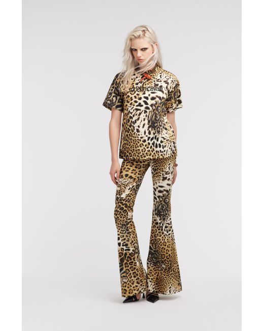 Roberto Cavalli Metallic T-Shirt With Jaguar Skin Print