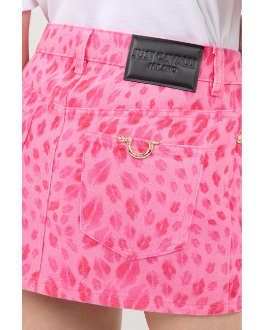Roberto Cavalli Pink The Jaguar Kiss Print Mini Skirt