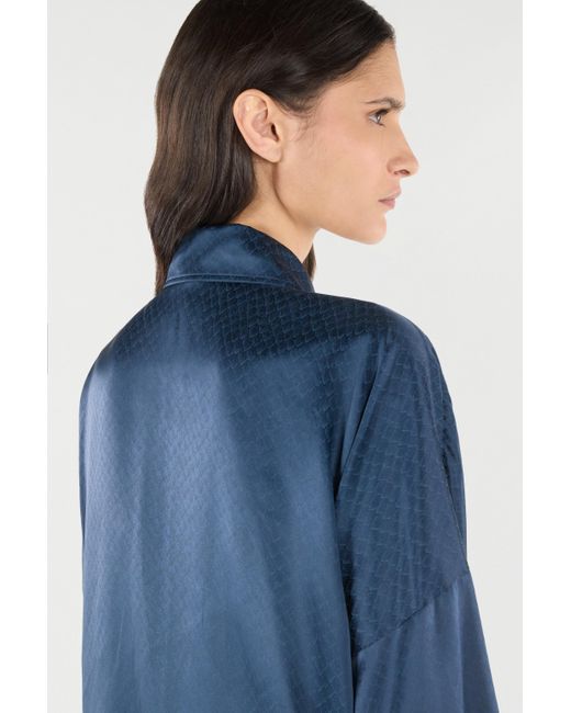 Roberto Cavalli Blue Silk Shirt With Snake-Effect Pattern