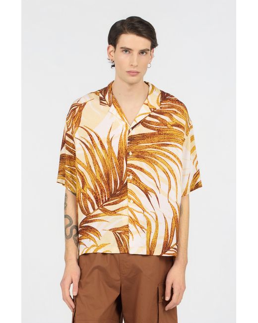 Roberto Cavalli Metallic Golden Palm Print Shirt for men