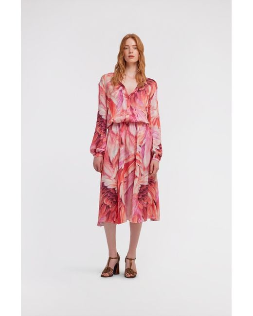 Roberto Cavalli Red Long Dress Plumage Print