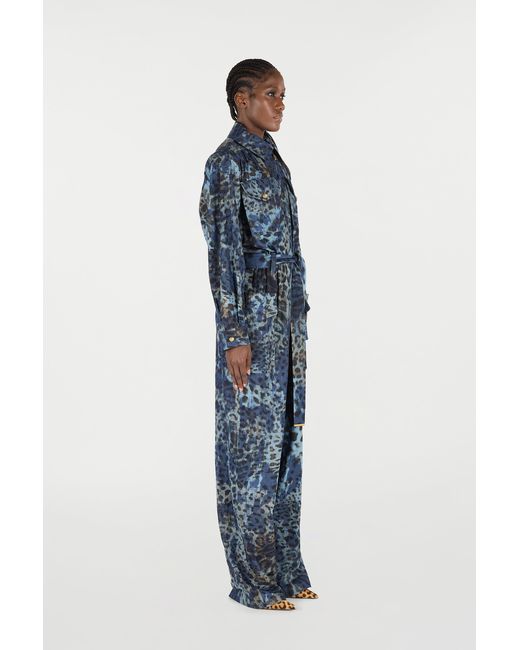 Roberto Cavalli Blue Jumpsuit With Leopard Print