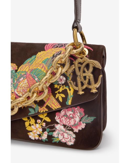 Roberto Cavalli White Suede Bag With Naturalistic Pattern
