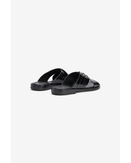 Roberto Cavalli Black Crocodile-Effect Leather Sandals for men