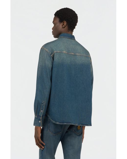 Roberto Cavalli Blue Denim Shirt With Monogram Rc for men