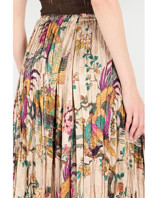 Midi Skirt With Floral And Pheasant Print Roberto Cavalli de color White