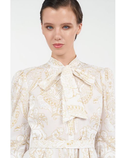 Roberto Cavalli Natural Short Silk Dress With Ornamental Motif