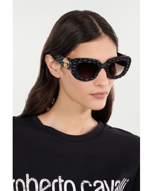 Roberto Cavalli Black Sunglasses With Wide Bold Cat-Eye Front