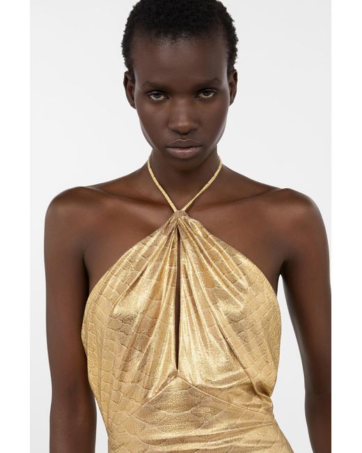 Roberto Cavalli Metallic Golden Jumpsuit With Serpentine Print