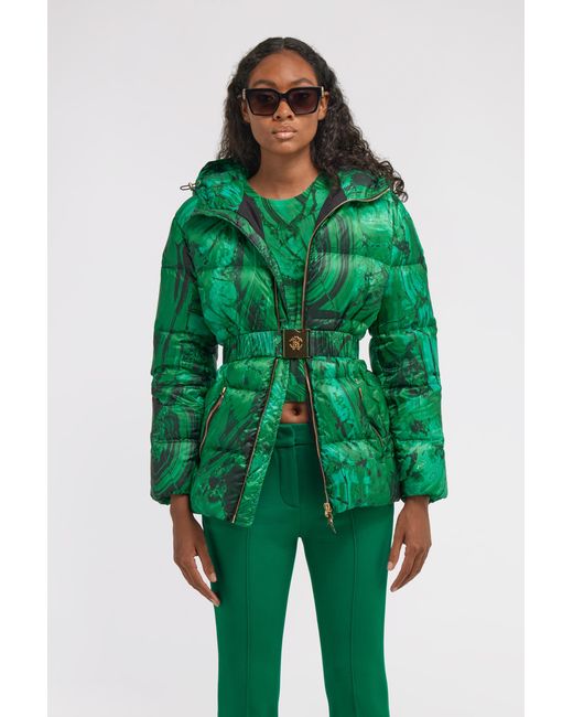 Roberto Cavalli Green Malachite Printed Puffer Jacket