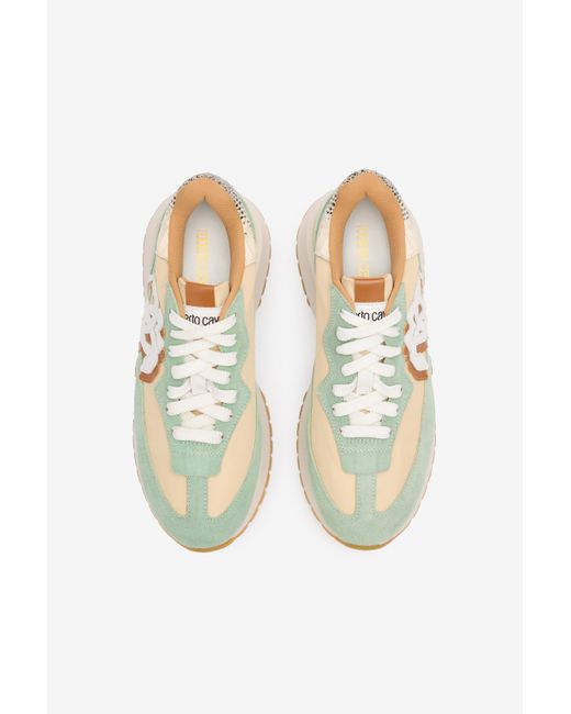 Roberto Cavalli Metallic Sneakers Mit Kontrastfarbe Hinten Und Monogramm Mirror Snake