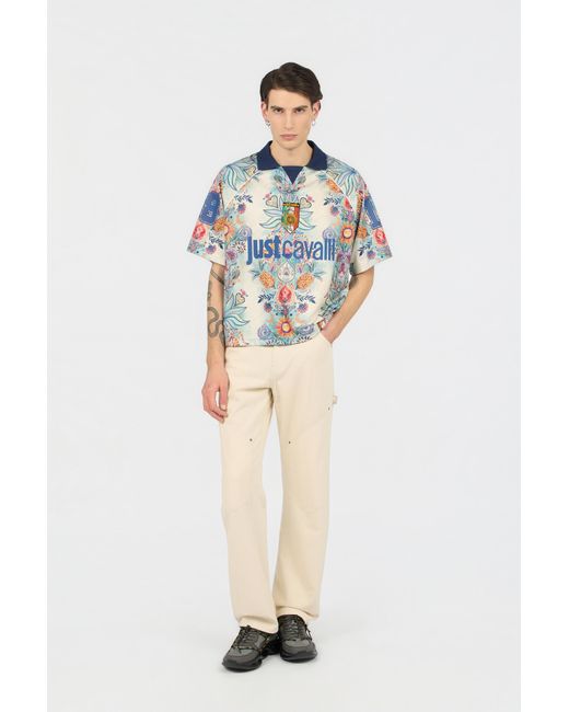 Roberto Cavalli Blue Tropical Garden Print T-Shirt for men