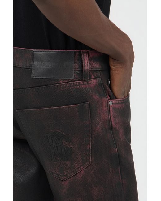 Roberto Cavalli Black Washed-Effect Coated Jeans for men
