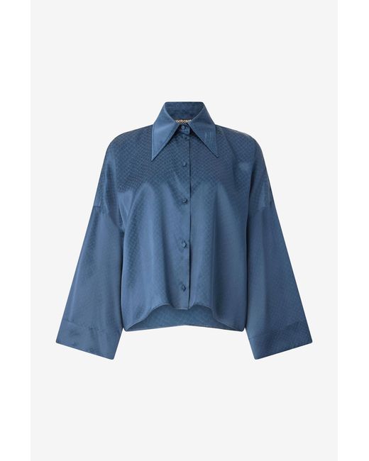 Roberto Cavalli Blue Silk Shirt With Snake-Effect Pattern