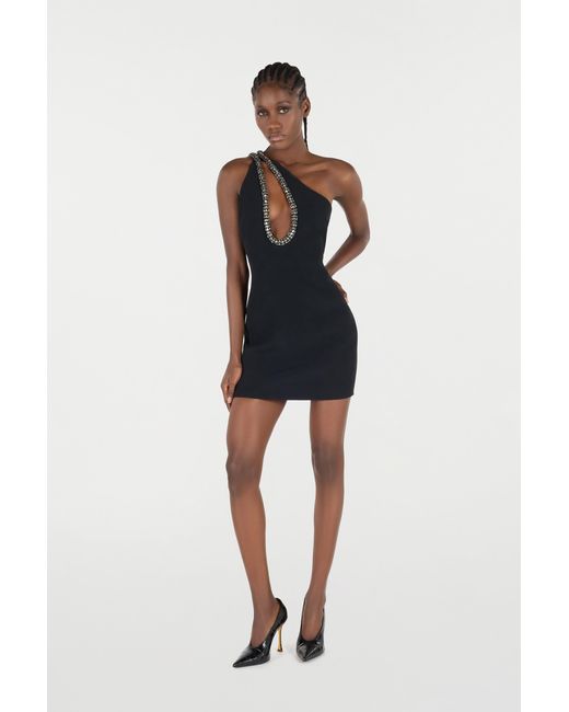 Roberto Cavalli Black Mini Dress With Bejeweled Neckline