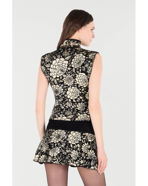 Roberto Cavalli Black Knitted Top With Jacquard Floral Pattern