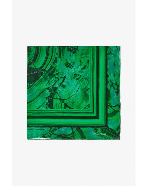 Roberto Cavalli Green Silk Shawl With Malachite Print