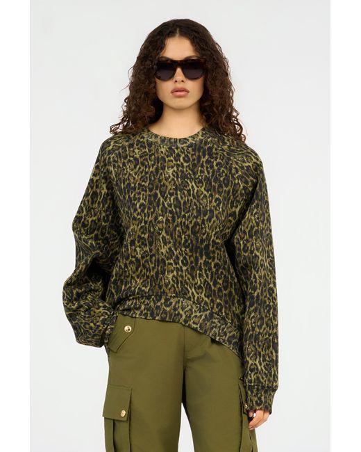 Roberto Cavalli Green Leopard Print Sweatshirt