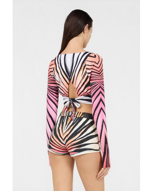 Roberto Cavalli Red Ray Of Paradise Print Crop Top