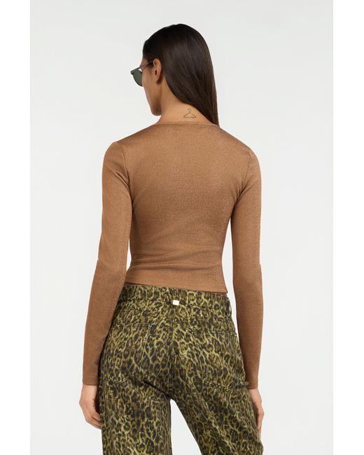 Roberto Cavalli Brown Bronze Lurex Crop Top With Ring Detail