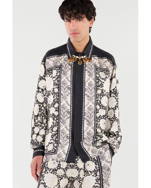 Roberto Cavalli Black Silk Shirt With Floral Print for men