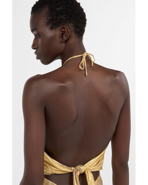 Roberto Cavalli Metallic Golden Jumpsuit With Serpentine Print