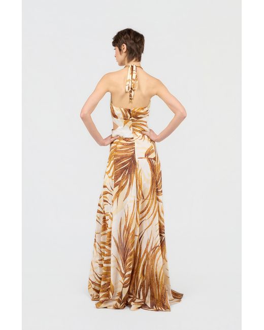 Roberto Cavalli Metallic Golden Palm Print Maxi Dress