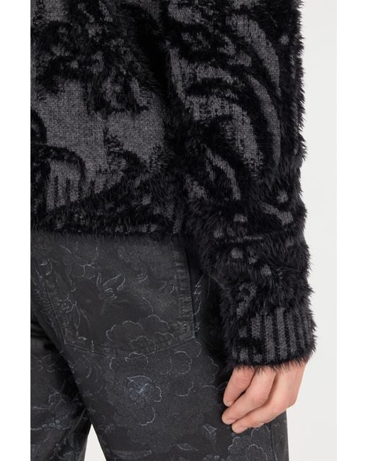 Roberto Cavalli Black Sweater With Plush Brocade Pattern for men