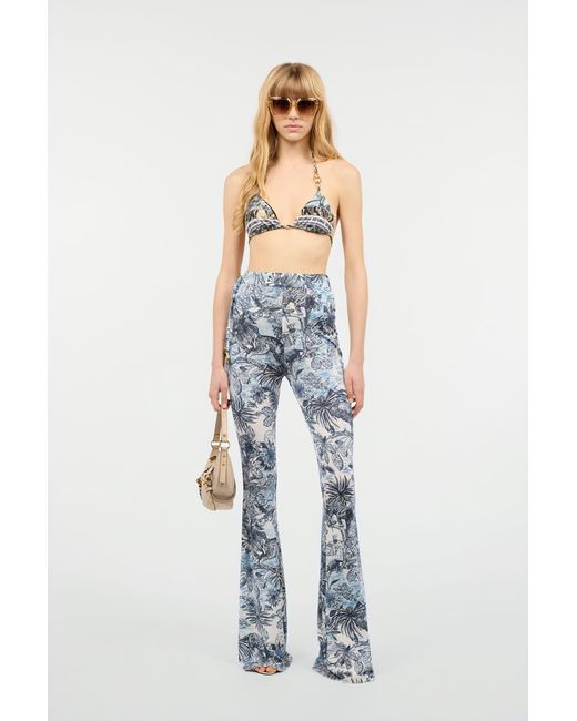 Roberto Cavalli Blue Flared Pants With All-Over Print