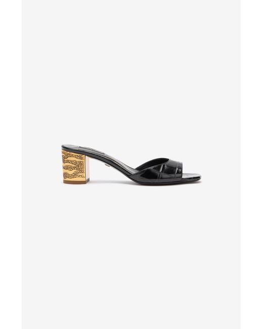 Roberto Cavalli Black Mules With Thick Golden Heel