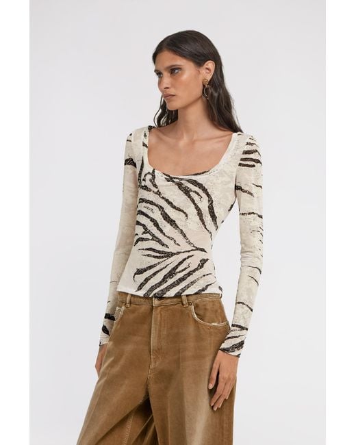 Roberto Cavalli White Zebra Printed Top