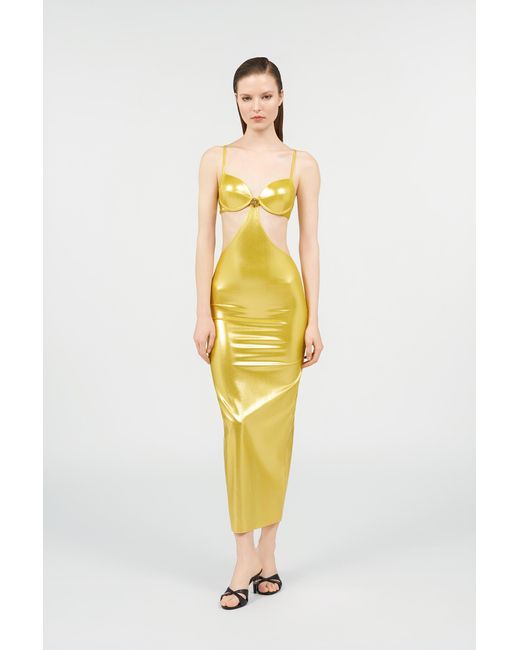 Roberto Cavalli Metallic Long Golden Satin Dress