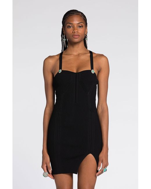 Roberto Cavalli Black Ribbed-Knit Mini Dress