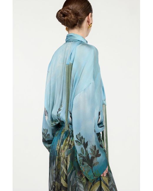 Roberto Cavalli Blue Silk Dress With Eden Print